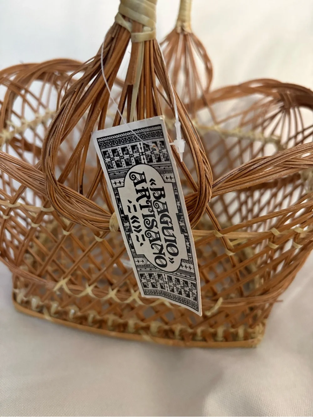 Artisan Handwoven Natural Brown Rattan Basket with Wrapped Handle
